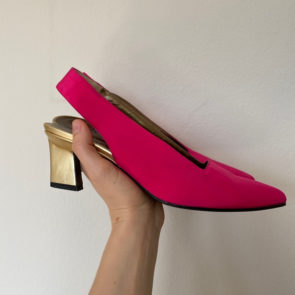 Yves Saint Laurent pink and gold slingback heels